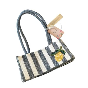 Viral Handmade Beaded Striped Lemon Handbag Purse NWT - Picture 1 of 7