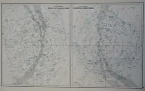 Northern Southern Night Sky Constellations 1890 scarce folio Scribner-Black map - Picture 1 of 4