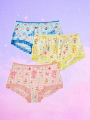 ✨Care Bears X ROMWE 3 peças desenho animado contraste renda costela-malha conjunto de calcinha masculina-PEQUENO - Imagem 1 de 4