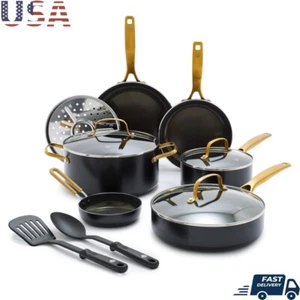 Gold Antihaft Keramik Kochgeschirr Set 12 Stück Induktionsfest PFOA PFAS Frei Neu - Bild 1 von 14