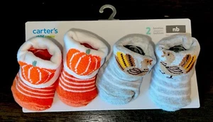 Carters Fall 2 Pack Booties Pumpkin And Turkey Newborn New  - Picture 1 of 6