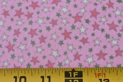 18" Long, White Pink & Metallic-Silver Stars on Pink Cotton Flannel/JoAnn,P1311 - Image 1 of 4