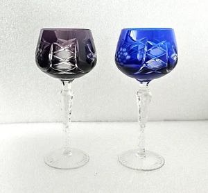 Set of 2 Bohemian Czech Cut to Clear Crystal Nachtman Glass Wine Goblets 8” Tall - Picture 1 of 11
