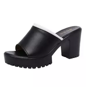 Modische Damen Slipper Sandalen High Heel Plateau Block Schuhe Peeptoe Pantoletten - Bild 1 von 15