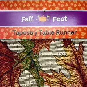 Table Runner Fall Fest Tapestry Maple Leaves Thanksgiving NEW - Picture 1 of 6