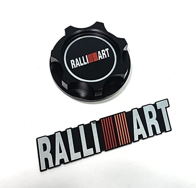 BLACK RACING OIL FILLER CAP FOR MITSUBISHI ECLIPSE MIRAGE LANCER RALLIART EMBLEM - Image 1 of 4