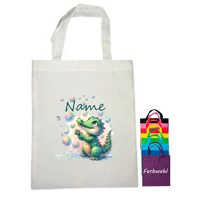 MAUS-DESIGN Krokodil Stoffbeutel mit Namen personalisiert | Tasche 9 Farben | Stofftasche
