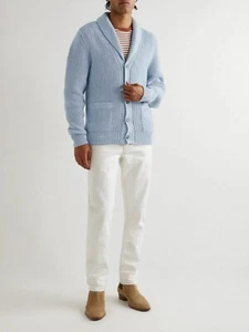 $2990 TOM FORD Light Blue Melange Shawl Collar Cardigan Sweater 50 Euro Medium - Picture 1 of 10