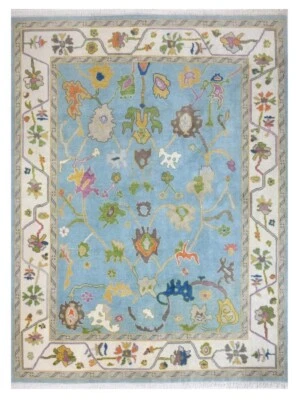 Oushak Indo Blue-Ivory Hand-Kontted Rug to decor living room Antique ethnic rugs - Image 1 of 4