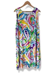 Ralph Lauren Multicolor Paisley Print Sleeveless Summer Dress Size 3X 22 24 Plus - Picture 1 of 4