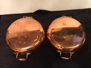 Pair Vintage Copper Paella/Au Gratin Pans ( Handled) Made In Italy— 9.5” Across - Picture 1 of 6
