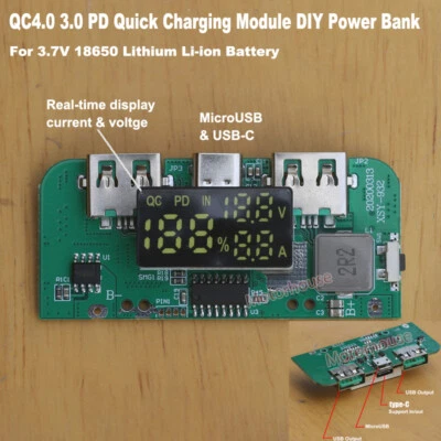 QC 4.0 3.0 PD USB-C Lithium Li-ion 18650 Battery Fast Charging Module Charger - Image 1 of 4
