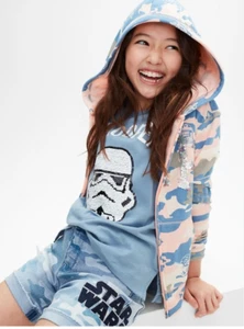 Gap Kids Girls 10 Star Wars Camo Hoodie Jacket Denim Shorts Trooper Tee LOT of 6 - Picture 1 of 20