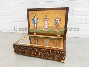 Reliquienbox orthodox christlich geschnitzt Holz handgeschnitzt 15,35" mit Ikonen - Bild 1 von 12