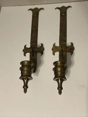 1975 Chapman Spanish Revival Brass Hurrican Wall Sconce Set *Missing Glass Read* - Image 1 of 4