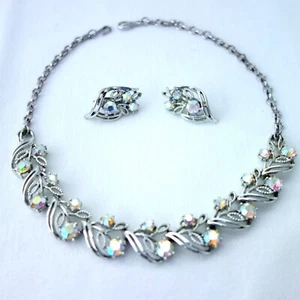 Juego de collar y pendientes de clip de diamantes de imitación Coro Aurora Borealis AB firmado de colección - Imagen 1 de 11