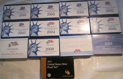 1999 to 2011 Proof Set U.S. Mint 13 Proof Sets Quarter Presidential Dollar COA  - Image 1 of 4