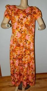 Vintage 70s Long Maxi Dress Empire Waist Bright Floral Print Boho Hippie S/M - Picture 1 of 6