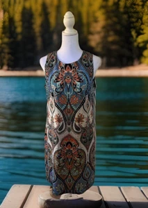 London Times Paisley Geometric Stripes Sleeveless Scoop Neck Sheath Dress Sz 10 - Picture 1 of 8