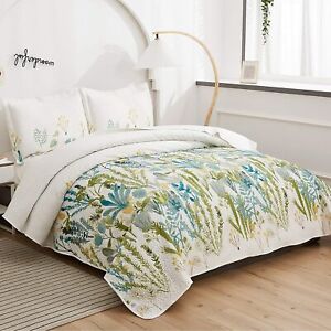 Green Yellow Blue Floral Leaves 3 pc Quilt Set Coverlet Twin Full Queen King Bed