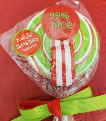 Mudpie Pacifier Clip Christmas Santa Baby 99% Nice Red Green White Stripe Sucker - Image 1 of 4