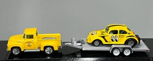 Matchbox Moon Eyes 56 Ford Pick Up 72 VW Moon Eyes Dragster Beetle 3D Trailer - Picture 1 of 13