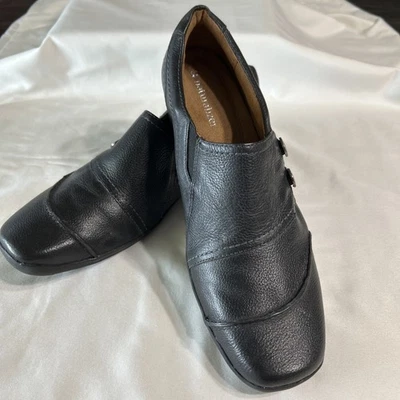 Naturalizer FIRST Black Silver Button Leather Slip On Loafer  SIZE 10M Women’s - Image 1 of 4