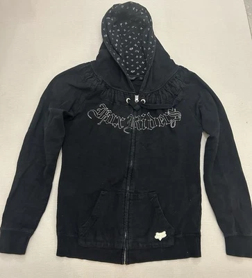 Fox Hoodie Women's XL Black Full Zip Racing Logo Y2K Riders Hoodie Silver Pin - Image 1 of 4