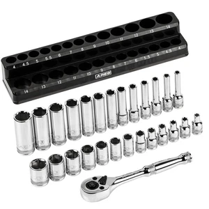 47003-28-Piece 1/4-inch Drive Metric Socket and 90-Tooth Ratchet Set with Mag... - Picture 1 of 7