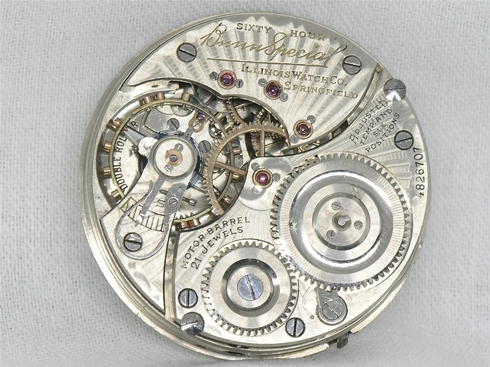 SCARCE 16S ILLINOIS 21 JEWEL 60 HOUR BUNN SPECIAL POCKETWATCH MOV'T & DIAL, RUNS - Image 1 of 4