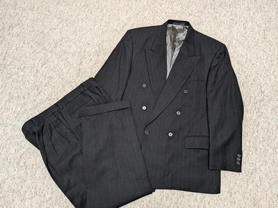 vintage USA made 2PC SUIT double breasted 42R 34x32 black NORDSTROM pinstripe - Image 1 of 4