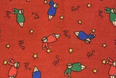 Hermosos colores de tela navideña de algodón - aproximadamente 66” X 44” ángeles, alegría, rojo, azul Foto 1 de 4