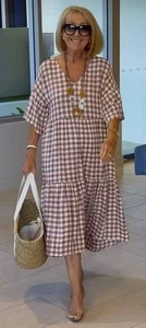 Suzanne Grae size 22 Umair Dress in brown white check midi linen viscose - Bild 1 von 6