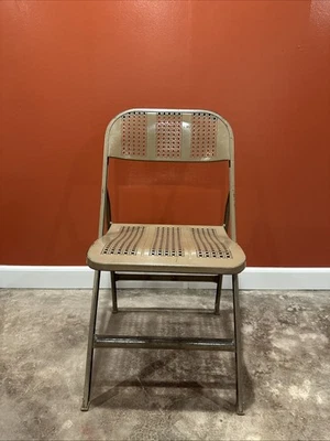 Vintage Lyon Brown Metal Lattice Folding Chair Made In USA Sturdy MCM - Image 1 of 4
