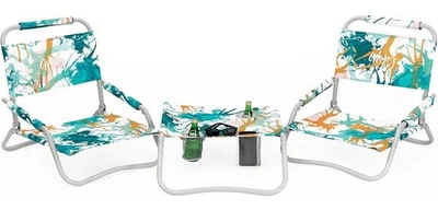 Paquete de 2 sillas de playa bajas plegables y juego de mesa - ligeras para exteriores cian/naranja Foto 1 de 4