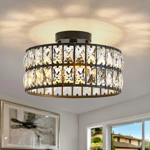HuixuTe Modern Bedroom Light Fixtures Ceiling, 12.5" Round Drum Crystal Chand... - Picture 1 of 8