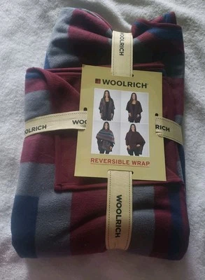 Woolrich Mujer Talla Única Reversible Capa Poncho Envoltura Merlot, Manta Azul y Gris Foto 1 de 4