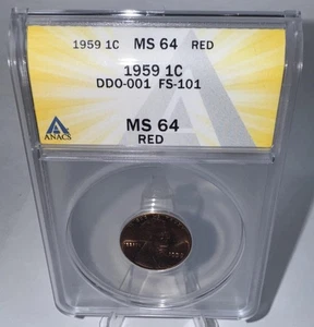 1959 Lincoln Memorial Cent Doubled Die - ANACS MS 64 RD - DDO-001, FS-101 - Picture 1 of 10