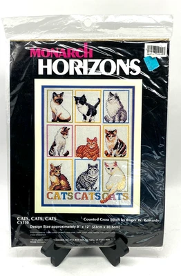 VTG '89 Monarch Horizons CATS CATS CATS Counted Cross Stitch Kit Reinardy NEW - Image 1 of 4