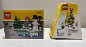 RETIRED LEGO 853663 Snowman Magnet + 5004934 Christmas Tree Ornament Holiday