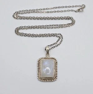 Vintage Sterling Silver Moonstone Pendant Necklace Natural Iridescent Boho - Picture 1 of 9
