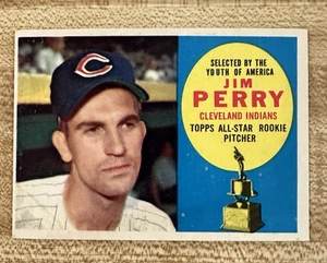 1960 Topps Baseball Topps All-Star Rookie Jim Perry Card 324 Cleveland Indians - Picture 1 of 2