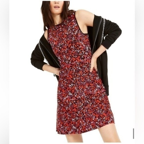 Abito smanicato stampato Michael Kors rosso rosa bianco nero stampa floreale nuovo con etichetta