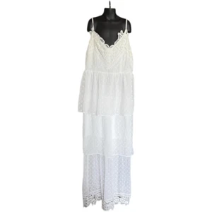 Maxi abito donna Polagram bianco senza maniche semi trasparente a pois a strati - Tg M - Foto 1 di 2