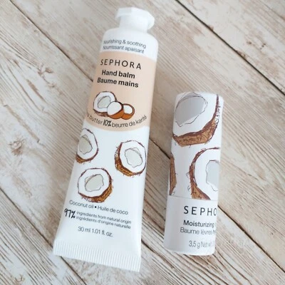 Set hidratante de bálsamo de coco Sephora tamaño completo bálsamo labial bálsamo de manos manteca de karité Foto 1 de 4