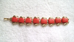 Vintage Orange Thermoset & Bright Gold-Tone Linked 6 .50" Fashion Bracelet - Picture 1 of 6