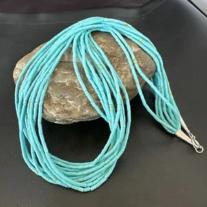 Blue Turquoise Stabilized Heishi 10S Liquid Sterling Necklace 20" 16915 - Picture 1 of 12