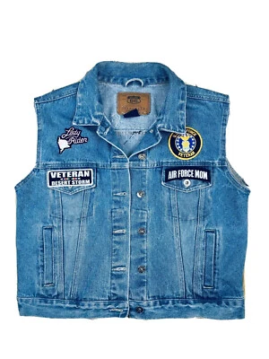 Denim Vest Jean Cutoff Patches Air Force Veteran Desert Storm Harley M Women's - Image 1 of 4