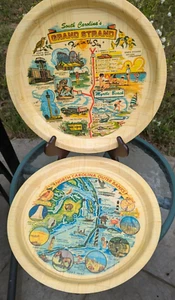 North Carolina + South Carolina Map Woven Bamboo Souvenir Vintage 13" TRAY Set - Picture 1 of 7
