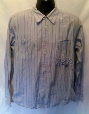 Element Wood & Thread Mens Shirt Sz L Blue Black Stripe L-Sleeve Embroidered  - Image 1 of 4